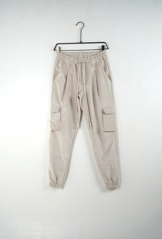 Pantalone tuta beige a coste